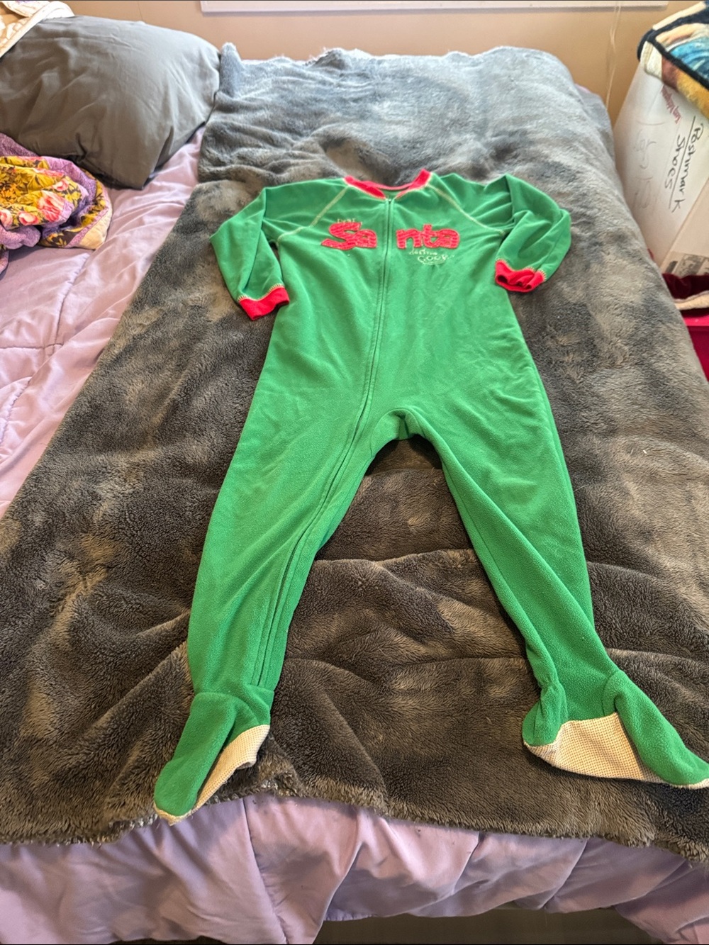 Green Footed One-Piece Fleece Sleep Suit - Red Trim